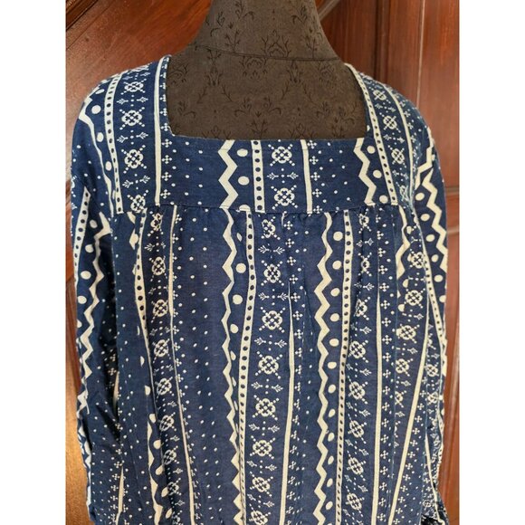 Anthony Richards Blue White Boho Print Cotton Long Sleeve Flannel Nightgown XL - Picture 3 of 8